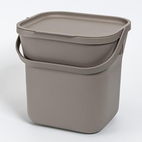 Urbalive Design Biomülleimer Küche 8L mit herausnehmbarem Sieb - Komposteimer Küche mit Deckel - Kleiner Mülleimer für alltäglichen Biomüll - Spülmaschinenfest, Taupe