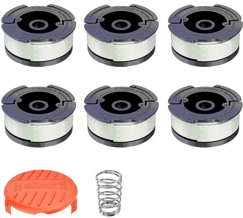 esmusssein Strimmer Spool for Black and Decker, 6 Pieces Strimmer Line, Length 30 ft, Diameter 0.065 in with Spool Cover and Spring