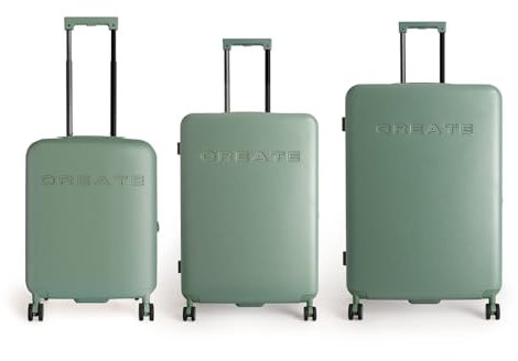CREATE / LUGGAGE STUDIO/Set di 3 valigie rigide in policarbonato verde salvia/Lucchetto TSA, 4 ruote doppie multidirezionali, materiali resistenti e durevoli