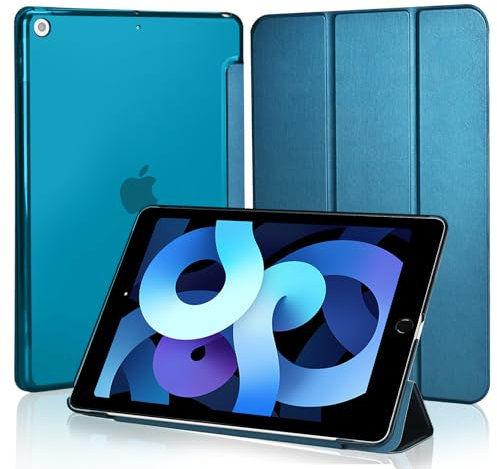 4UBonLife Coque pour iPad 10,2 Pouces 9ème/8ème/7ème Génération 2021/2020/2019, Housse Étui de Protection Léger Coque Arrière en PC Rigide Translucide Givré pour iPad 9/8/7, Bleu Paon