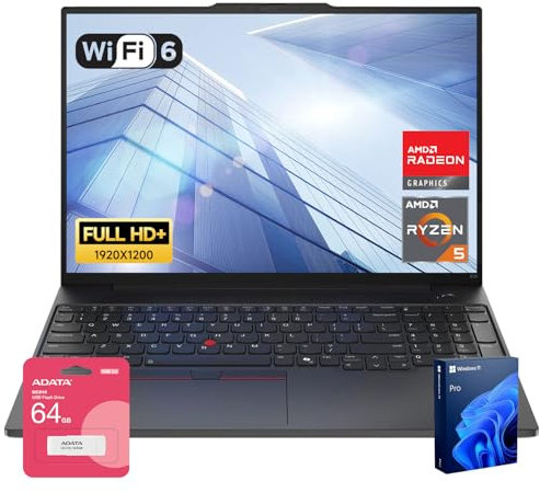 Lenovo ThinkPad E16 Gen 2 Business Laptop, 16 WUXGA, AMD Ryzen 5 7535U up to 4.55GHz, 64GB DDR5 RAM, 2TB SSD, Fingerprint, Backlit, HDMI, Wi-Fi 6, Win 11 Pro, Bundle with ADATA 64GB USB Flash Drive