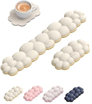 VAYDEER Repose-Poignet Nuage – Coussin Ergonomique en Mousse à Mémoire de Forme, Couleur Crème, Support de Paume Antidérapant pour Clavier, Bureau et Gaming