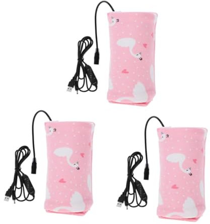 Warmhm 3 Pezzi Copertura isolante bottiglia isolante tenere la borsa al caldo termico scaldabiberon portatile borsa termica per bottiglie manica scalda biberon cotone rosa