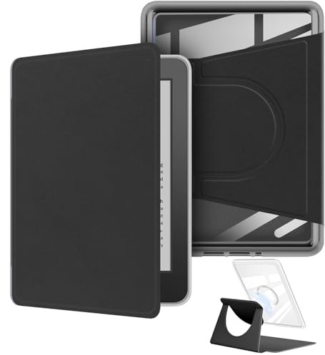 360 Grad drehbare Schutzhülle für Kindle Paperwhite 17,3 cm (6,8 Zoll) (Version 11. Generation 2021), abnehmbares magnetisches Design, verstellbare Ständer, transparente Rückseite mit automatischer