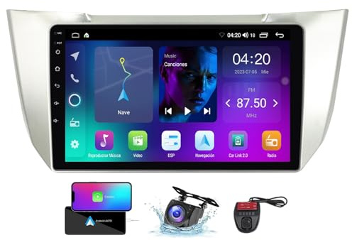 ZZPHKK Android 13 9 Zoll QLED Touchscreen Autoradio Stereo für Lexus RX300 RX330 RX350 RX400H 2 2003-2009 mit Carplay Android Auto/Car Local Weather/SWC/DSP/FM RDS DAB+ Radio/Bluetooth 5.0(NF-2)