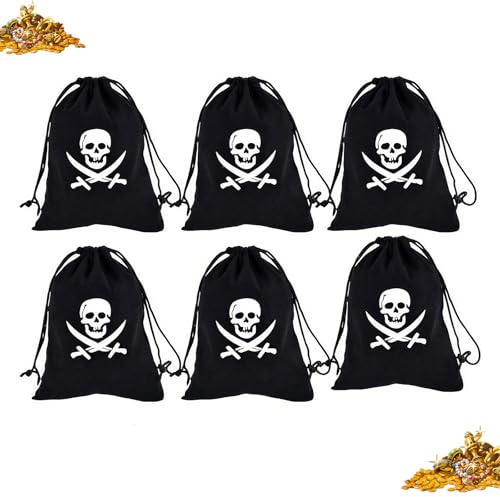 FGTOPBY Piraten Schatzbeutel Kordelzug,Schatzbeutel Kordelzug 6PCS Halloween Piratentasche Piratenparty-Taschen 11 * 15CM für Spiele Zubehör, Party Requisiten Dekoration Gastgeschenke