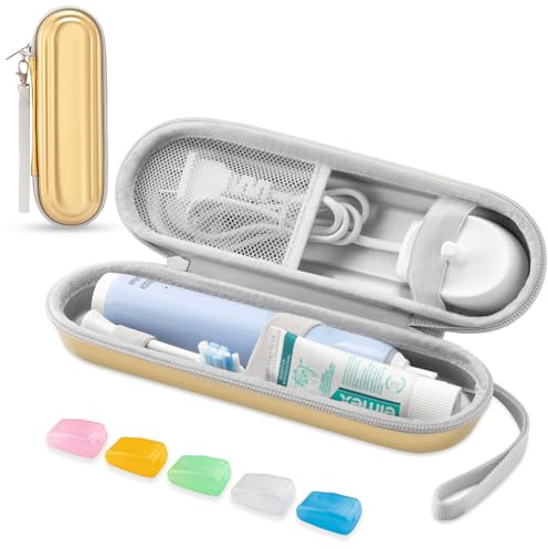 TYSORETY Zahnbürsten-Reiseetui für Oral/Oral Pro/Phlipss Sonicare elektrische Zahnbürste, tragbares Hartschalen Reisetasche (Leuctendes Gold mit Bürstenkopf Schutzhülle)