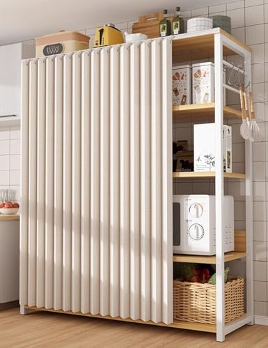 Schrankvorhang, Staubdichter Regal Vorhang Küchenschrank, Schrank Vorhang Zum Schieben, Wasserdicht Vorhang für Schrank Offenes Regal Bücherregal Faltbare Schrankvorhänge Küche(Beige,80x200 cm)