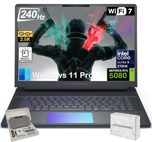 Alienware 18 Area 51 Gaming Laptop - Intel 24-Core Ultra 9 275HX CPU, NVIDIA RTX 5080 16GB GDDR7, 18 WQXGA 300Hz Display, 32GB DDR5, 2TB SSD, Win 11 Pro, tastiera retroilluminata, fotocamera 4K, con
