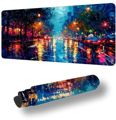 Tapis de Souris XXL 800 x 400 mm Grand Tapis de Souris Gamer CouleurSous Main Bureau Bords Cousus Antidérapant pour PC, Ordinateur Portable Améliore la Précision et la Vitesse, Vue Nocturne S-9547