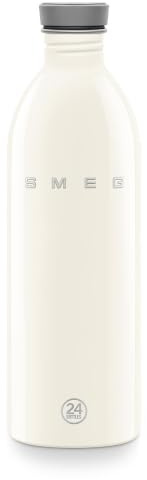 Smeg x 24Bottles Urban Bottle, 1-Liter-Wasserflasche Edelstahl WBF02CR, Nicht Isoliert, Luftdichter Verschluss, Creme