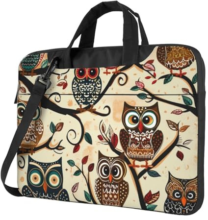 KCGSDEGV Laptoptasche mit lustigem Eulen-Motiv, dreilagiger Schutz, stoßfest, Crossbody-Laptop-Umhängetasche für Damen und Herren