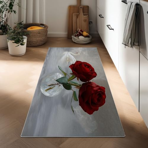 Generisch Realistische Fotografie Küchen Läufer Teppich 40 x 120 cm für Flur, Pflanze Floral Romantisch Rose Läuferteppiche Waschbare Kitchen Runner Teppicheläufer für Entryway Wäsche Daneben