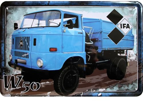 WOGEKA ART Deko Blechschild - IFA W50 LA - DDR LKW Nostalgie Schild als Geschenkidee, 20x30 cm Ostalgie Metallschild 127
