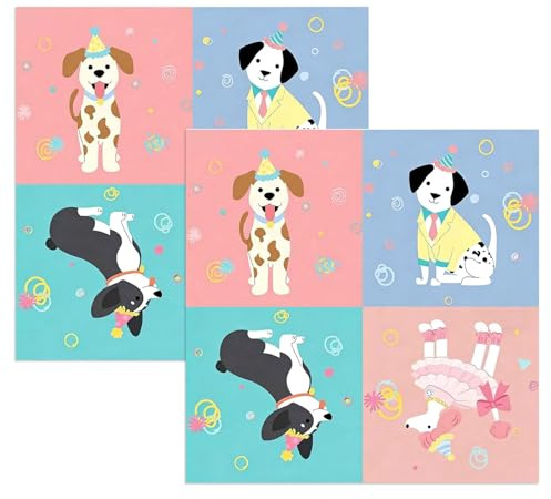 Ovanda Happy Birthday Servietten, Servietten Hunde Geburtstag Deko Serviettens, Hundegeburtstag Serviette 33X33cm 24 Stück, Hundegeburtstag Pfotenabdruck Papierservietten, Dog Birthday Serviettens