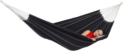 AMAZONAS Brasilianische Hängematte XL Barbados Black 230 x 150cm für Mehrpersonen bis 200kg Black Gesamtlänge 340 cm