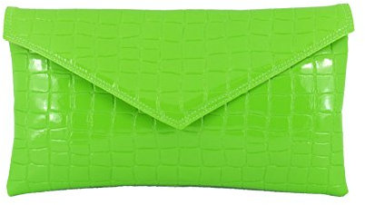 LONI Neat Umschlag patent Kroko Clutch Bag Lime Green