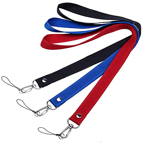 Wisdompro® Hochwertiges Schlüsselband / Umhängeband, 48 cm, aus Nylon, mit Metall-J-Haken und Spaltring für Ausweishalter, Kartenhüllen, Handys, Kameras oder andere tragbare Geräte (Rot, Schwarz, Blau) 3Pcs Pack Black/Blue/Red