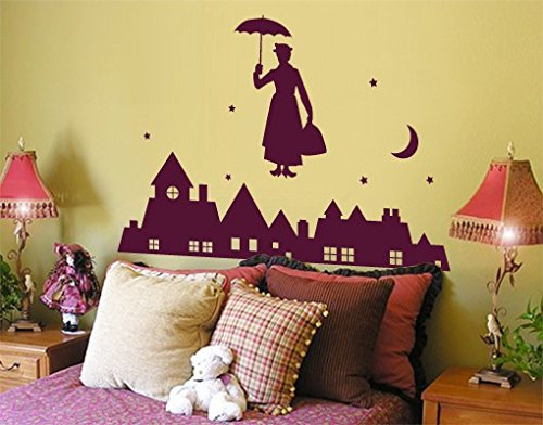 Wandtattoo No.JS90 Mary Poppins WandSticker WandTattoo Kindermädchen Magie, Farbe:Grau;Größe:110cm x 162cm