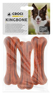 Croci King Bone – Hundeknochen mit Speckgeschmack, Kaubelohnungssnack für Hunde aus natürlichem Rindsleder, Zahnstäbchen zur Zahnreinigung, 13 cm – 3 Stück