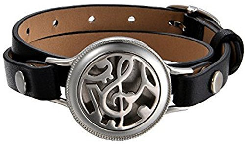 JewelryWe Unisex Aromatherapie Armband, Musik Note Notenschlüssel Aroma Öl Diffuser Duft Diffusor Medaillon Armband Armreif mit 8 farbigen-Filzkreisen, Edelstahl Leder, Schwarz Silber