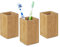 Relaxdays 3 Portacepillos Dientes, Cuadrados, Diseño Natural, Vasos Baño, Bambú Revestimiento PU, 11 x 6,5 x 6,5 cm, Natural