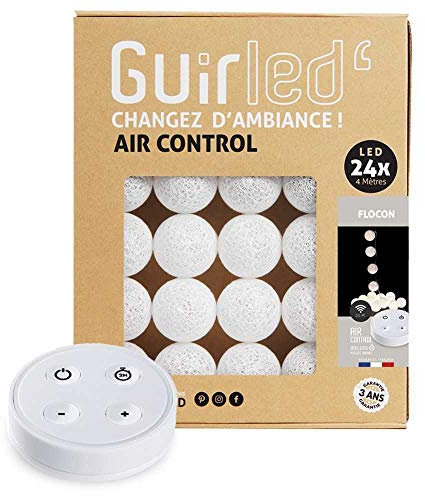 GuirLED - LED Baumwollkugeln Lichterkette USB - Drahtlose Fernbedienung - Baby Nachtlicht 2h - Dual USB 2A Netzteil enthalten - 4 Intensitäten – 24 Kugeln 2.4m - Flocon