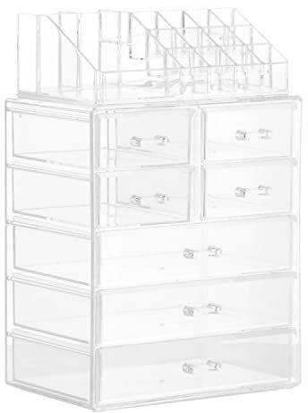 InnovaGoods Organizador de Maquillaje, Organizador Maquillaje x2 Piezas y x7 Compartimentos Diferentes, Organizador y Expositor de Cosméticos Acrílico Resistente al Agua y al Polvo