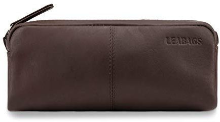 LEABAGS Leder Federmäppchen I Große Echtleder Federmappe I Federtasche für Beruf Uni Schule I Schlampermäppchen I Stiftetui I Stiftmappe I Ledermäppchen I Cacao