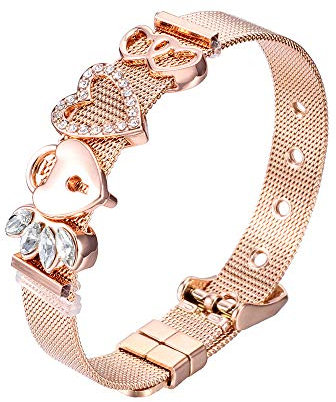 Heideman Mesh Armband Milanaise Damen - aus hochwertigem Edelstahl - silber gold rosegold farbend poliert - Armkette für Frauen mit Charms - Herz mit Stein weiß