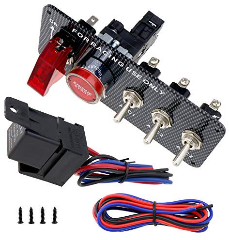 OTOTEC Set di interruttore a pulsante di accensione del motore in fibra di carbonio 5 in 1 interruttore a levetta per Racing