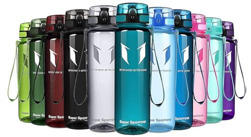Super Sparrow Botella de Agua Deportiva - 750ml - Sin BPA (Transparente- Cristal Marino)