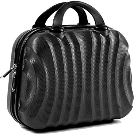 R.Leone Valigia da 1 Fino a Set 4 Trolley Rigido grande, medio, bagaglio a mano e beauty case 4 ruote in ABS 2037 (Nero, XS Beauty Case)