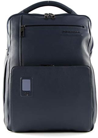 PIQUADRO Akron Zaino grande in pelle porta PC 15.6 a due scomparti e schermatura RFID, Blu