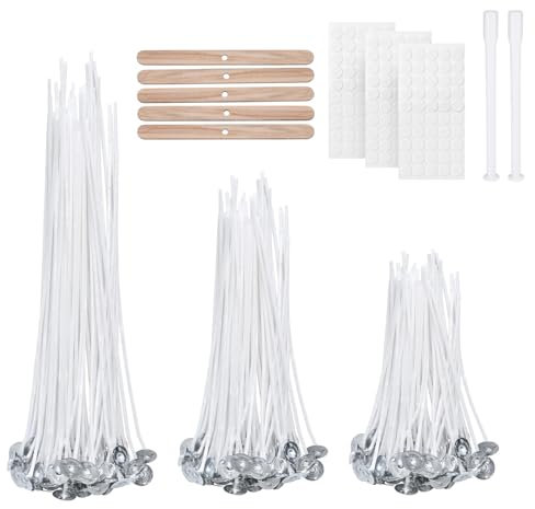 VABNEER Kerzendocht 150 Stück Cotton Candle Wick (3 Größe) für Kerzenherstellung Candle DIY (4/6/8in)