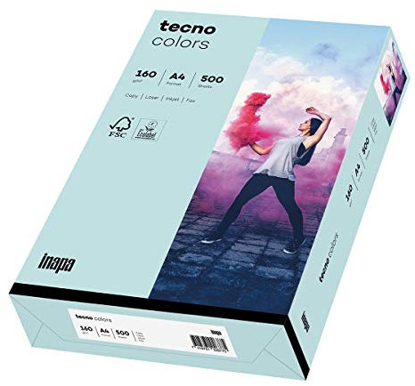 inapa farbiges Druckerpapier, buntes Papier tecno Colors: 160 g/m², A4, 250 Blatt, hellblau