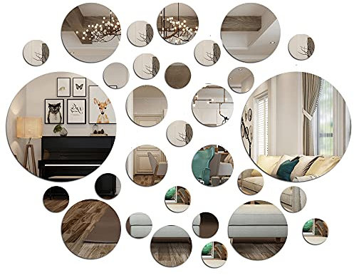Miroir Stickers Muraux, 30 pcs Rond Miroir Mural 3D Décoratif Amovible Décor Art Cercle Auto-Adhésif DIY Miroir Autocollant Mural pour Salon Cuisine Chambre Bureau TV Fond 3 5.5 8 15 CM