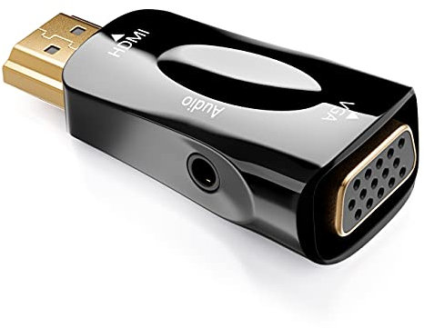 deleyCON Adaptateur HDMI vers VGA (pour Moniteur/Projecteur) avec Transmission Audio Jack 3,5mm - Connecteur HDMI vers Prise VGA - PC/Ordinateur Portable/Notebook vers TV/Projecteur (Unidirectionnel)