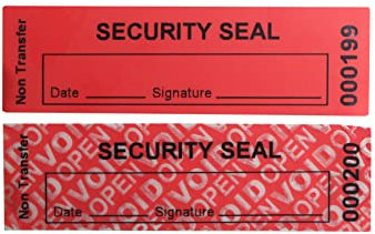 TamperSeals Group - 100 Stück No Transfer Manipulationssichere Sicherheits-Garantie Void Etiketten/Aufkleber/Sicherheitssiegel (rot, 2,5 x 8,5 cm, Seriennummern)