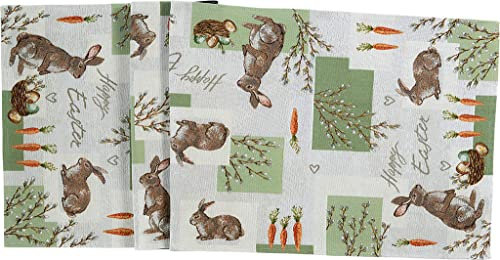 Sander Tischband Tischläufer King Carrots Gobelin Ostern Frühling Hasen Möhre 20 x 96cm Artikel 75024 Fb. 40 Creme grün orange Hase Happy Easter Weide 70% Baumwolle