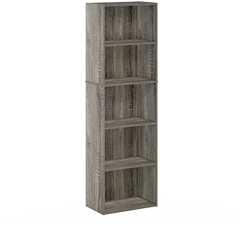 Furinno Luder 5-stufiges, wendbares, farbiges Bücherregal mit offenem Regal, Französische Eiche
