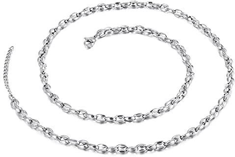 WHOIY Herren Halsketten für Herren in Edelstahl, Bohnenkette Herrenkette Männer Kette Geschenkidee für Männer, 64cm Länge, 5mm Breite, Silber