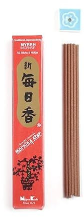 Japanische Räucherstäbchen 50 Stück Nippon Kodo Morning Star Incense Sticks Rauchstäbchen aus Japan aus Natürlichen Stoffen ohne Chemie für Entspannung und Meditation (Myrrhe)