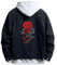 Sanykongy Hommes Rose Fleur Oiseau Broderie Noir Jean Veste Tendance Denim Manteau Top Outwear, Noir , L