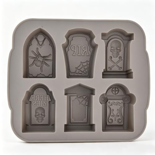 3D Grabstein Silikonform 6-fach, Halloween Schokoladenform DIY | Lebensmittelechtes Silikon, -40°C bis 230°C, antihaft leicht entformbar, für Schokolade Eis Seife Kerzen und DIY Projekte