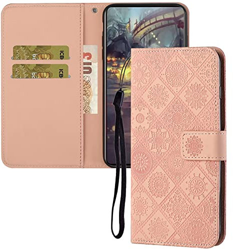 IMEIKONST Coque Compatible avec iPhone 13, Flip Housse Rétro Embossed Cuir Porte-Cartes de Crédit Portefeuille Magnétique Stand Étui à Rabat Coque pour iPhone 13 6.1. Rose Gold XCH