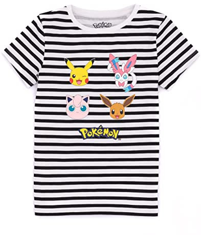 Pokemon T-Shirt Girls rayé Pikachu Eevee Sylveon Personnage Top 9-10 Ans