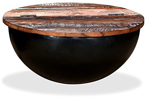 INLIFE Couchtisch Altholz Massiv Schwarz Schüsselform