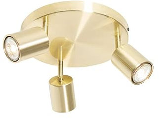 QAZQA - Moderne Deckenleuchte I Deckenlampe I Lampe I Leuchte Messing verstellbar rund 3-flammig Spotbalken Lichter - Java I Wohnzimmer I Schlafzimmer - Stahl Rund - LED geeignet GU10