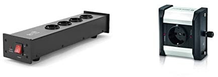 Dynavox HiFi-Netzfilter X1000B, Mehrfach-Steckdosenleiste mit 4 gefilterten Steckplätzen, LED-Kontrollleuchte für korrekte Phasenlage, Schwarz & Oehlbach Phaser - Hochwertiger Phasendetektor - Silber
